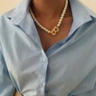 B-pendant Faux-pearl Necklace Ivory - One Size