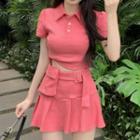 Short-sleeve Crop Polo Shirt / Mini A-line Skirt