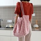 Floral Embroidered Mesh Panel Tote Bag