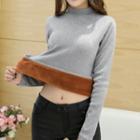 Plain Fleece Long-sleeve Knit Top