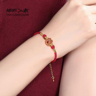 Retro Flower Red String Bracelet Red - One Size
