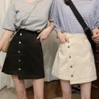 Asymmetric Button Mini A-line Skirt