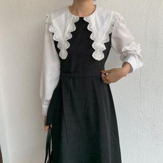 Mock Two-piece Color-block Panel Panel Dress Black - One Size