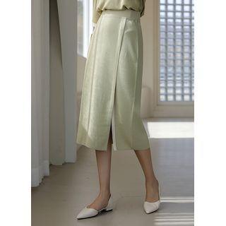 Contrast-trim Pocket-side Long Knit Skirt