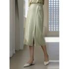 Contrast-trim Pocket-side Long Knit Skirt
