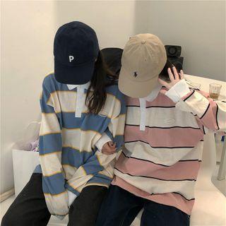 Long-sleeve Striped Polo Collar Sweatshirt