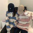 Long-sleeve Striped Polo Collar Sweatshirt
