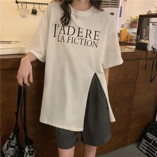 Short Sleeve Letter Print Slit T-shirt