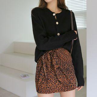 Crew-neck Metallic-button Cardigan In 9 Colors