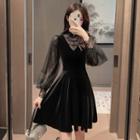 Mock Two-piece Puff-sleeve Mesh Panel Dress