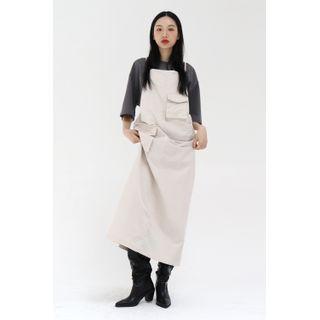Flap-pocket Maxi Overall Dress Ivory - One Size