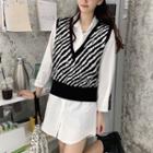 V-neck Oversize Knit Tank Top / Plain Long-sleeve Skirt