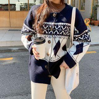 Plus Size Round-neck Patterned Cardigan
