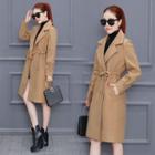 Drawstring Lapel Tweed Coat