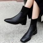Faux Leather Chunky Heel Paneled Short Boots