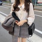 Long-sleeve Contrast Piped Wide-collar Blouse