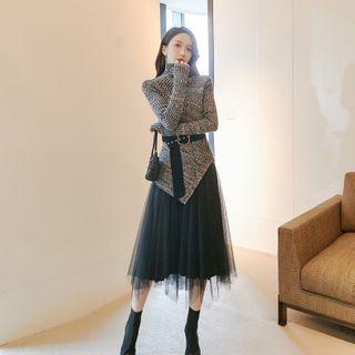 Turtleneck Knit Top / Reversible Midi A-line Skirt / Set