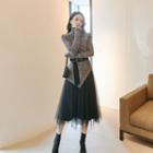 Turtleneck Knit Top / Reversible Midi A-line Skirt / Set
