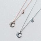 925 Sterling Silver Rhinestone Moon Pendant Necklace