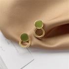 Geometric Hoop Stud Earring 1 Pair - Gold & Green - One Size