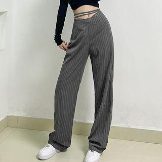 Tie-waist Striped Straight Leg Pants