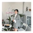 Set: Faux Pearl Button Jacket + Fringed-hem Skirt