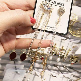 Non-matching Rhinestone Crown Fringed Earring Gold - One Size