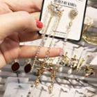 Non-matching Rhinestone Crown Fringed Earring Gold - One Size