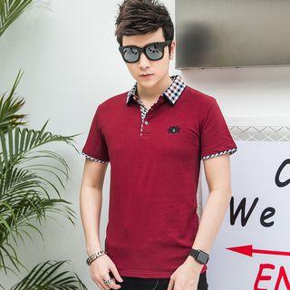 Gingham Collar Short-sleeve Polo Shirt