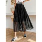 Checked Mesh Long Tiered Skirt