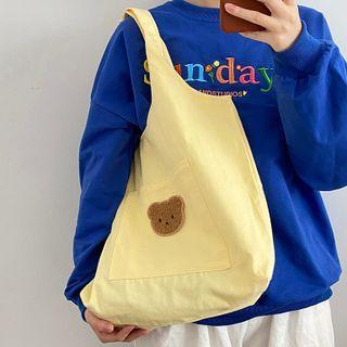 Bear Embroidered Tote Bag Light Yellow - One Size