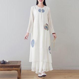 Round Neck Long Sleeve Print Dress