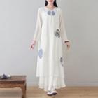 Round Neck Long Sleeve Print Dress