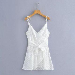 Dotted Mesh Strappy Mini A-line Dress