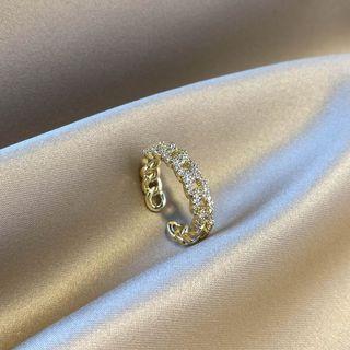 Chained Rhinestone Open Ring J581 - 1 Pc - Gold - One Size