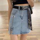 Denim Slit Mini A-line Skirt / Belt / Set