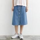 Button-front Denim Midi Skirt