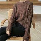 Cropped Round-neck Cable-knit Sweater