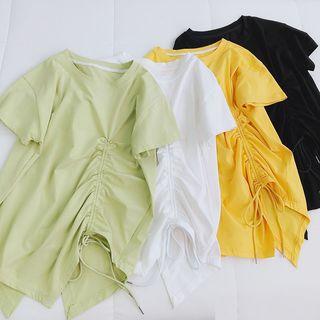 Short Sleeve Drawstring Crew-neck Top