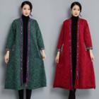 Embroidered 3/4-sleeve Open Front Coat