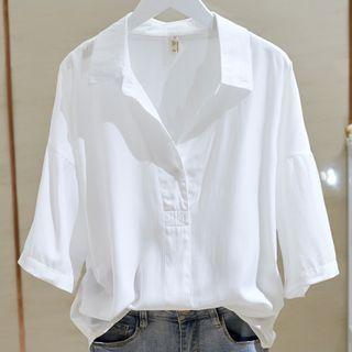Plain Short-sleeve Henley Blouse