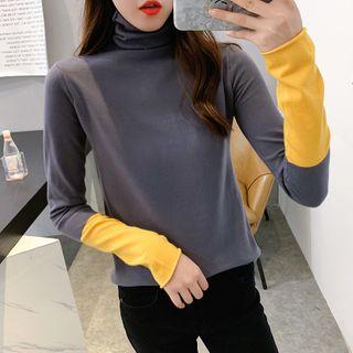 Long-sleeve Turtleneck Panel Knit Top