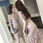 Lace Short-sleeve Bodycon Cheongsam Dress