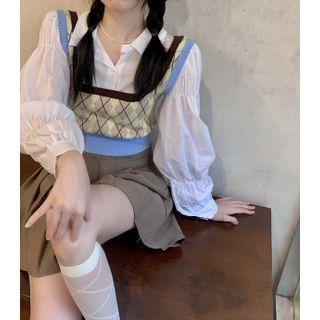 Argyle Cropped Sweater Vest / Mini Pleated Skirt