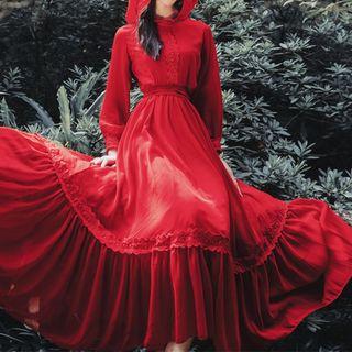Tie-waist Lace Applique Maxi Dress