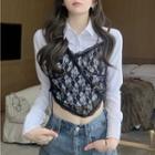 Plain Shirt / Lace Camisole Top