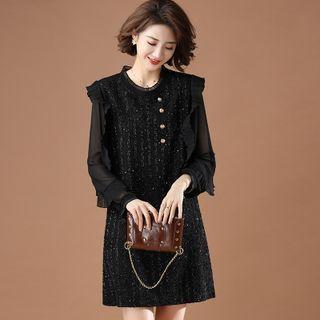 Long-sleeve Glitter Shift Dress