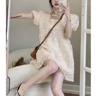 Flower-accent Square-neck Mini Dress