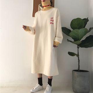 Letter Embroidered Turtleneck Pullover Dress