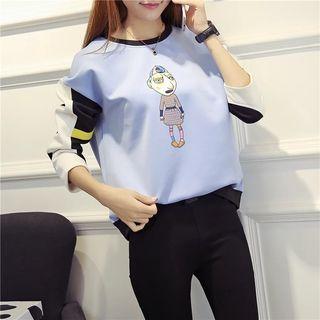 Cartoon Print Color Block Pullover